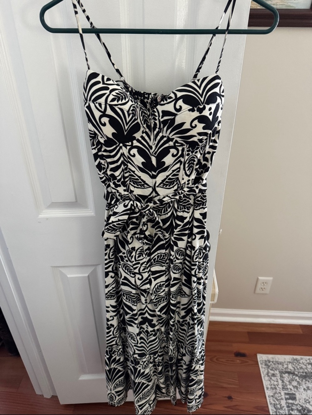 Black and White Printed Spaghetti-Strap Maxi Dress